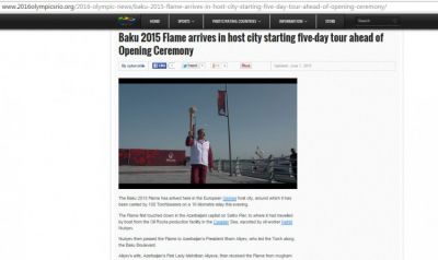 “2016olympicsrio.org” ilk Avropa Oyunlarının məşəlinin Bakıya gətirilməsindən yazdı