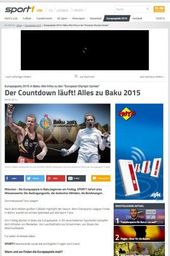 “Bakı-2015” Almaniyanın “Sport 1” kanalında da canlı yayımlanacaq